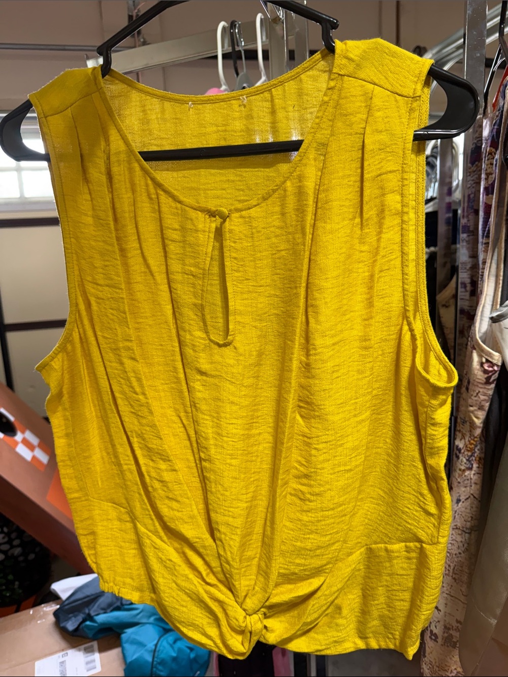 Women's Yellow Knot-Front Sleeveless Top